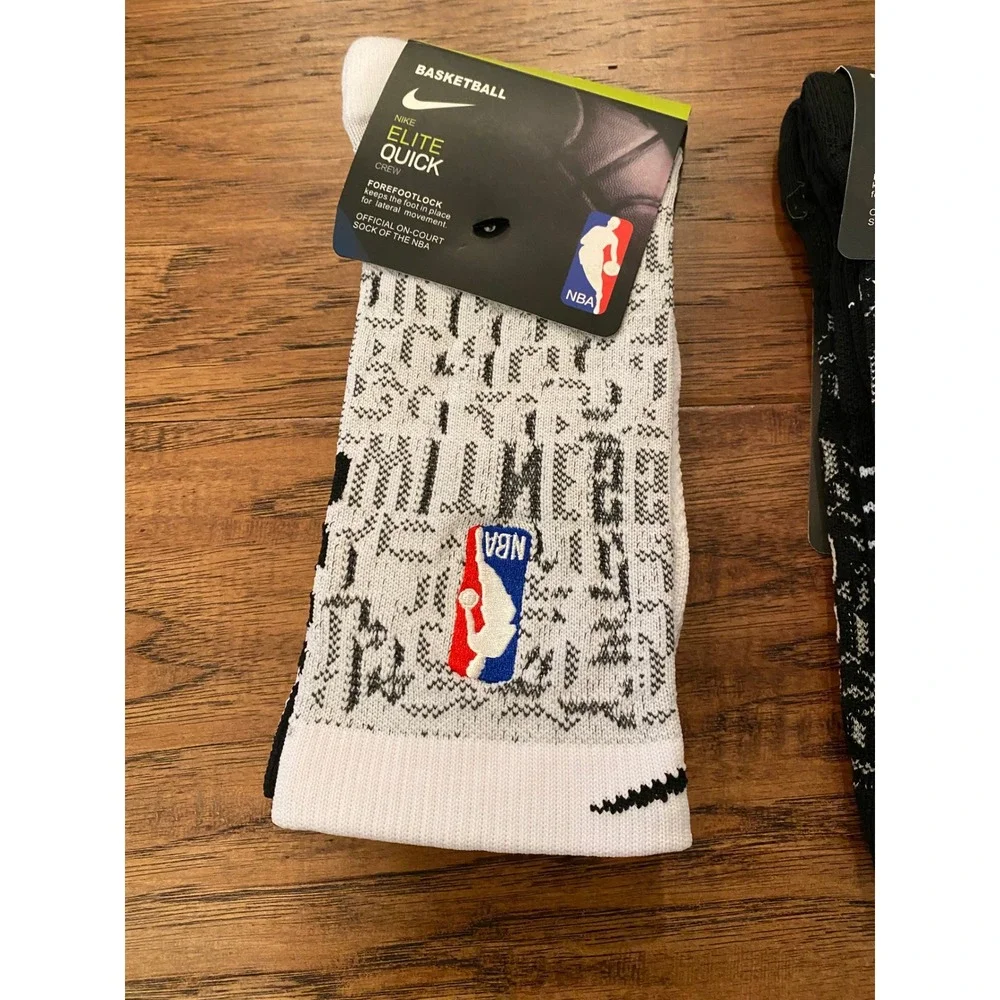 Nike Elite Quick Crew NBA Basketball Socks 2 Pair Pack Black White On-Court New